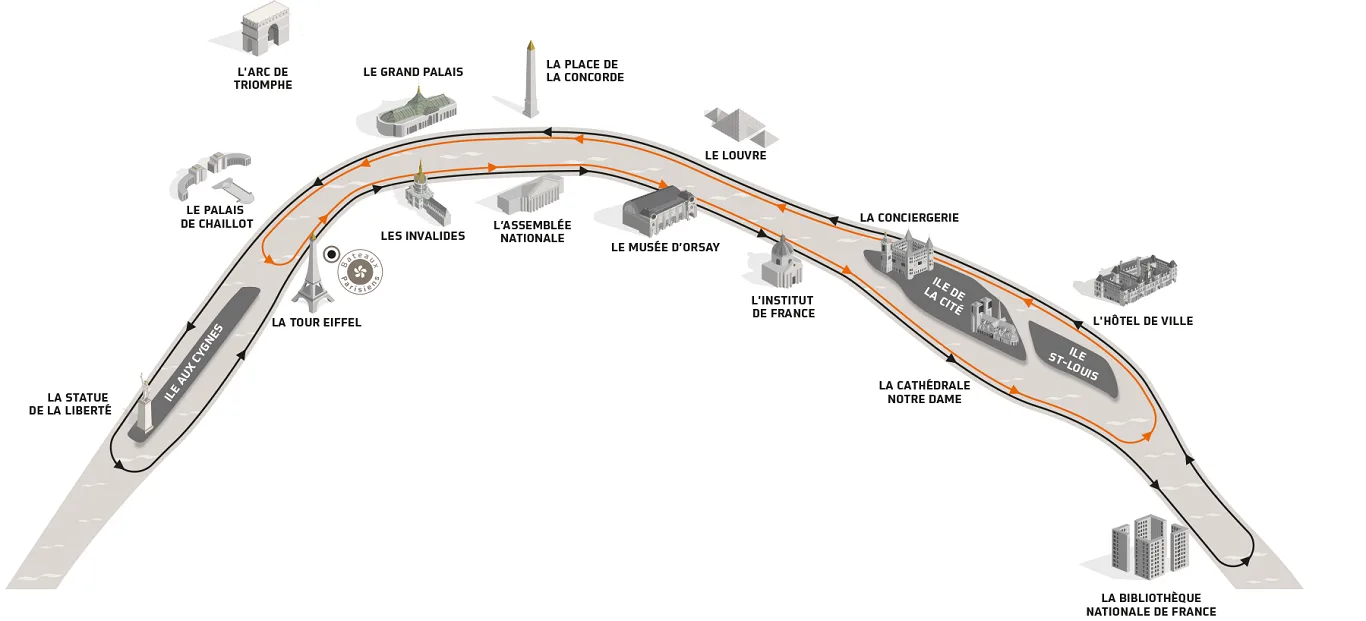 Bateaux Parisiens cruise route map on the Seine